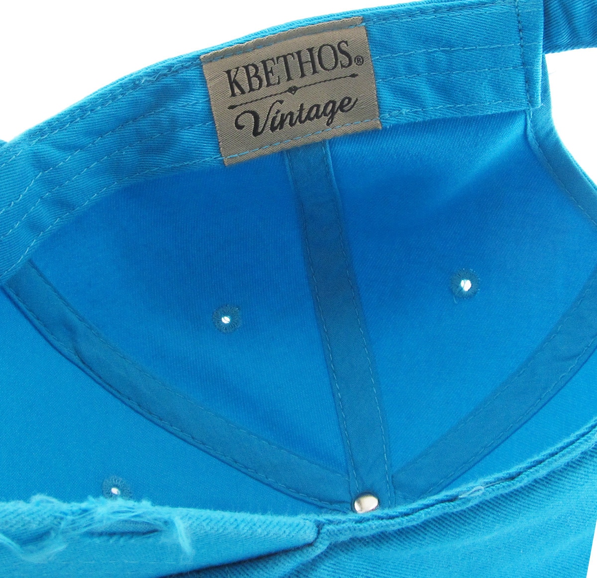Aqua Blue Distressed Vintage Baseball Cap Inside Turned Over View